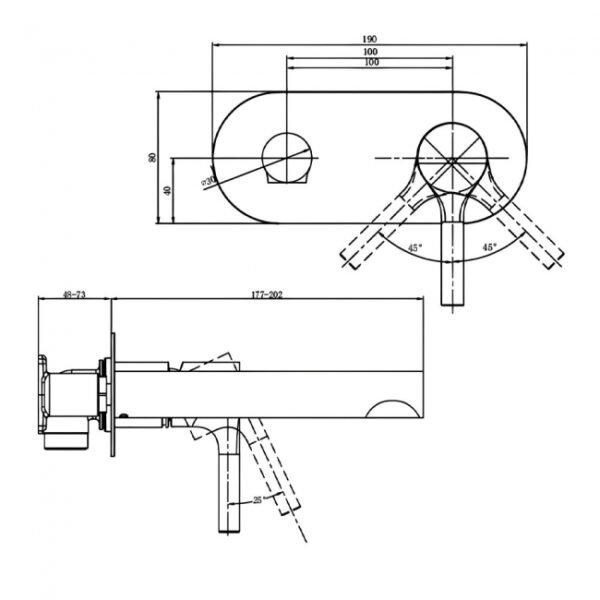 RAK Sorrento Wall Mounted Basin Mixer Tap - 2 TH - Image 2