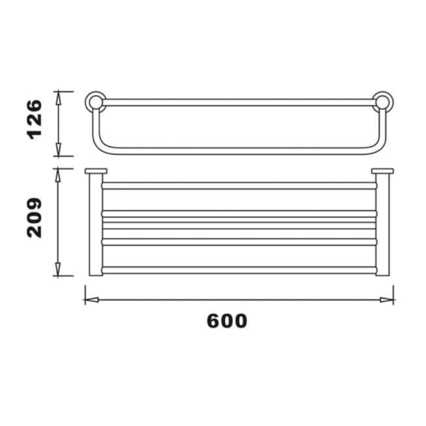 RAK Sphere Towel Shelf - 600mm Wide - Chrome - Image 2