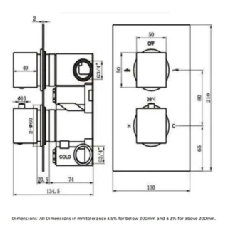 Rak 2 Outlet 2 Handle Square Thermostatic Concealed Shower Valve - Image 2