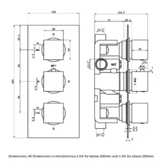 Rak 2 Outlet 3 Handle Square Thermostatic Concealed Shower Valve - Image 2