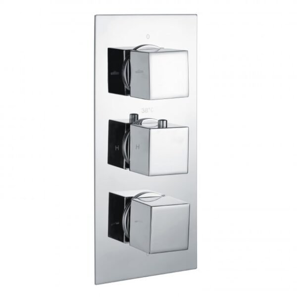 Rak 3 Outlet 3 Handle Square Thermostatic Concealed Shower Valve - Chrome