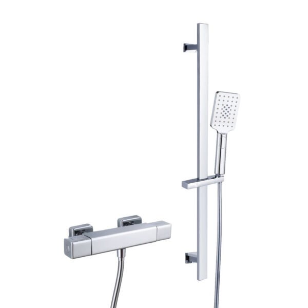 RAK Cool Touch Square Thermostatic Bar Shower Valve With 820mm High Slider Rail Kit - Chrome
