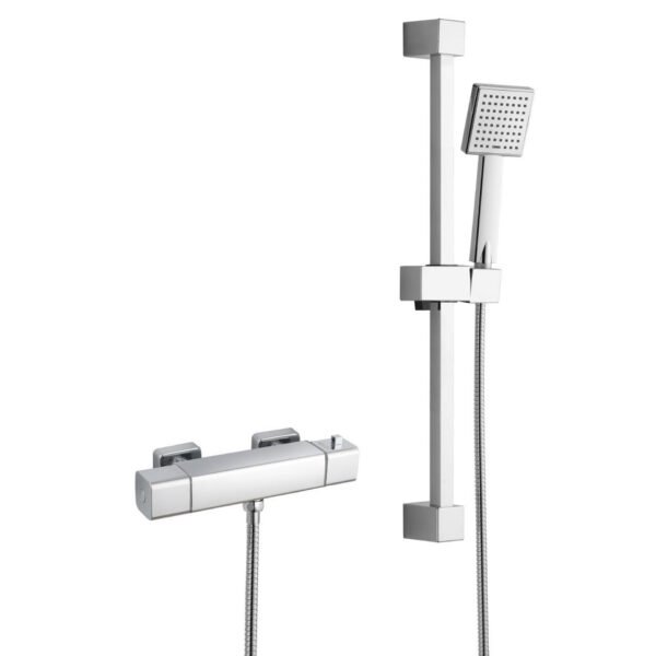 RAK Cool Touch Square Thermostatic Bar Shower Valve With 580mm High Slider Rail Kit - Chrome