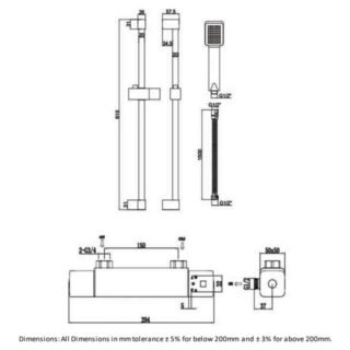 RAK Cool Touch Square Thermostatic Bar Shower Valve With 580mm High Slider Rail Kit - Chrome - Image 2