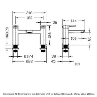 RAK Summit Bath Filler Tap - 2 TH - Chrome - Image 2