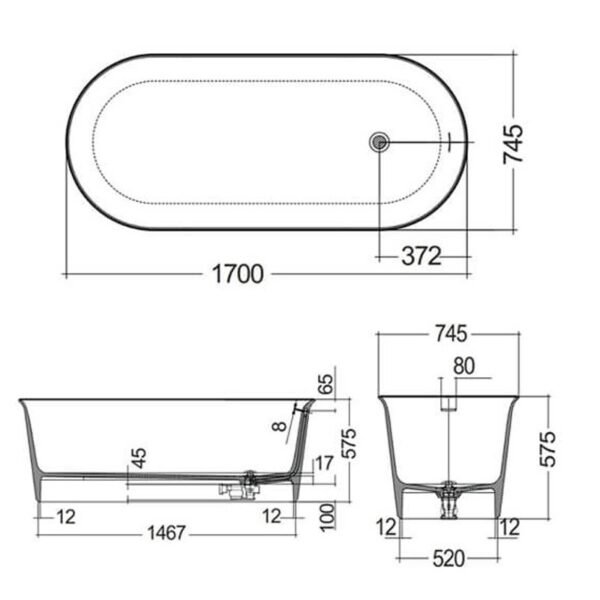 Rak Valet Freestanding Bath - 1700mm x 745mm - Image 2