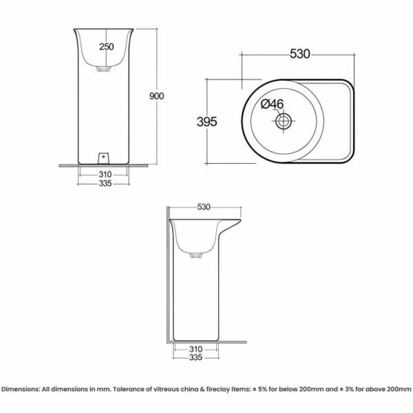 Rak Valet Freestanding Wash Basin - No TH - Image 2