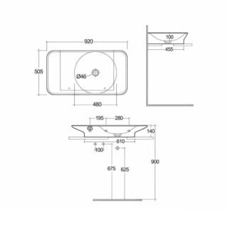 Rak Valet Right Ledge Wall Hung Basin - 920mm Wide - Image 4