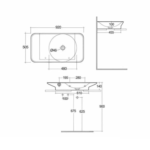 Rak Valet Right Ledge Wall Hung Basin - 920mm Wide - Image 4