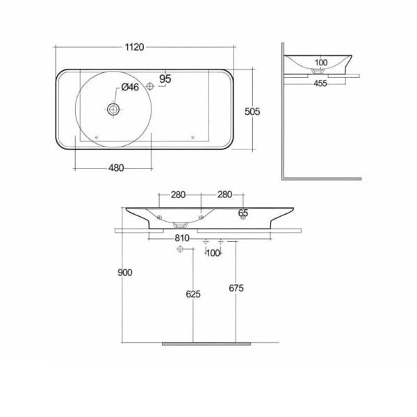 Rak Valet Right Ledge Wall Hung Basin - 920mm Wide - Image 7