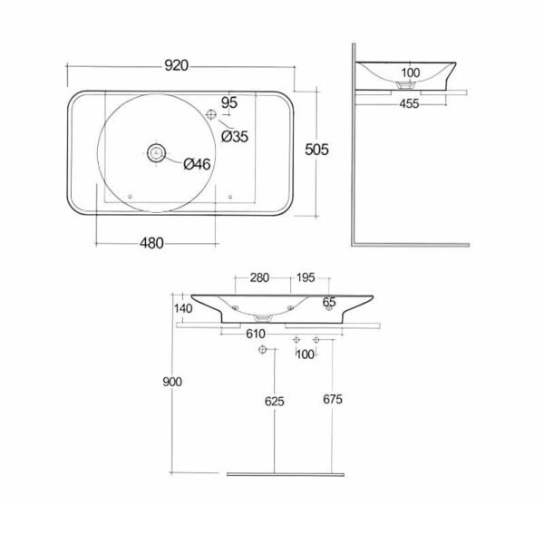 Rak Valet Right Ledge Wall Hung Basin - 920mm Wide - Image 3