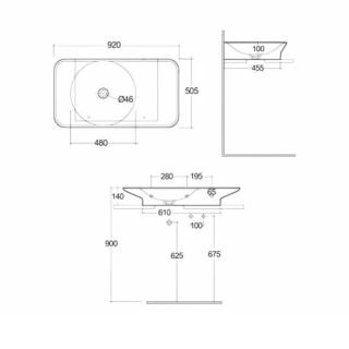 Rak Valet Right Ledge Wall Hung Basin - 920mm Wide - Image 2