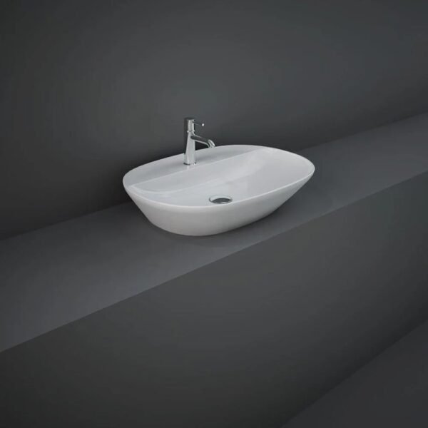 Rak Variant Oval Elongated Countertop Basin - 600mm Wide - Alpine White - 1 TH