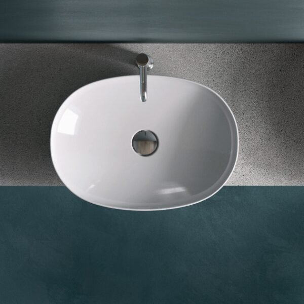 Rak Variant Oval Elongated Countertop Basin - 600mm Wide - Alpine White - No TH - Image 2