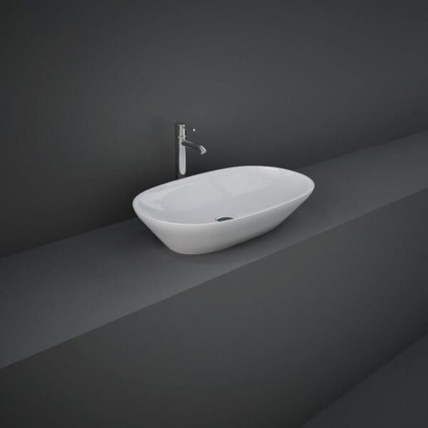 Rak Variant Oval Elongated Countertop Basin - 600mm Wide - Alpine White - No TH