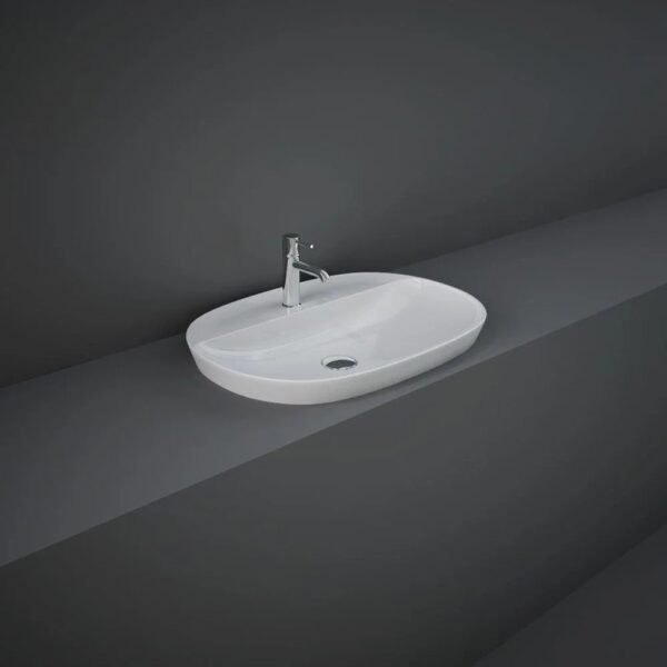Rak Variant Oval Elongated Drop In Countertop Basin - 600mm Wide - Alpine White - 1 TH
