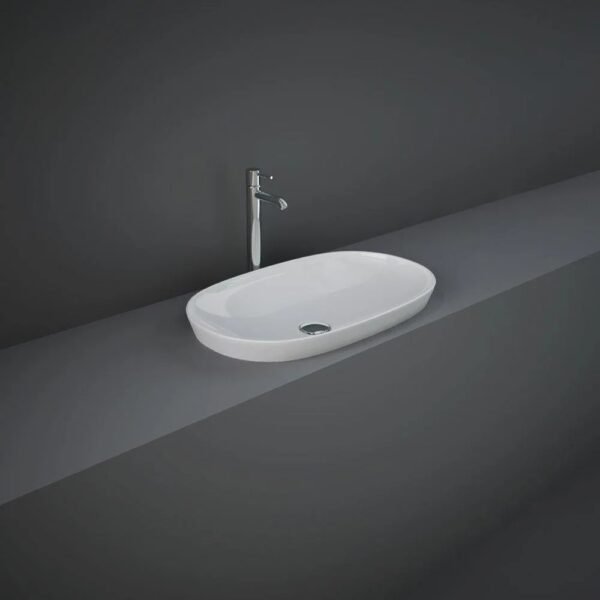 Rak Variant Oval Elongated Drop in Countertop Basin - 600mm Wide - Alpine White - No TH