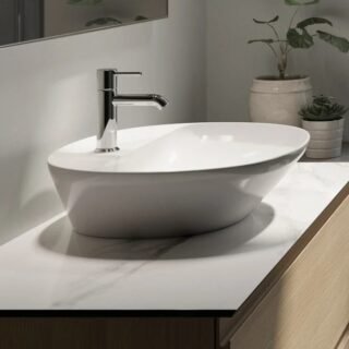 Rak Variant Oval Countertop Basin - 500mm Wide - Alpine White - 1 TH - Image 2