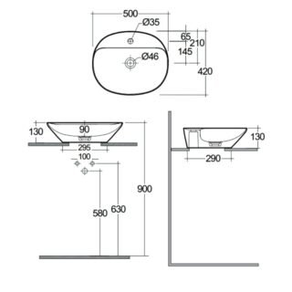 Rak Variant Oval Countertop Basin - 500mm Wide - Alpine White - 1 TH - Image 3