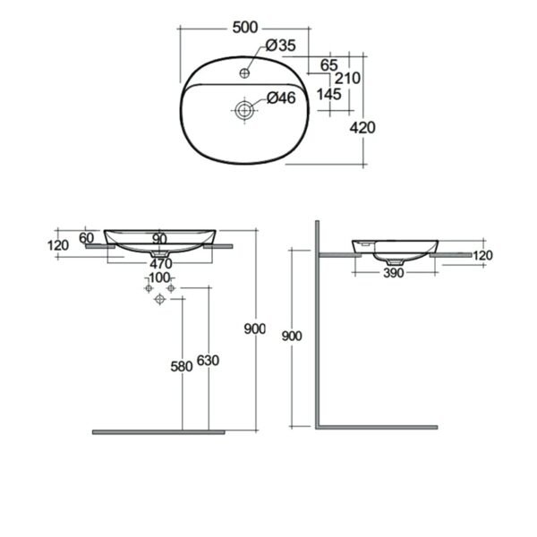 Rak Variant Oval Drop In Countertop Basin - 500mm Wide - Alpine White - 1 TH - Image 2
