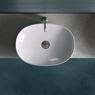 Rak Variant Oval Drop In countertop Basin - 500mm Wide - Alpine White - No TH - Image 2