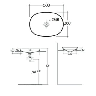 Rak Variant Oval Drop In countertop Basin - 500mm Wide - Alpine White - No TH - Image 3