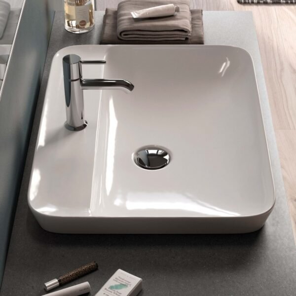 Rak Variant Rectangular Drop In Countertop Basin - 550mm Wide - Alpine White - 1 TH - Image 2