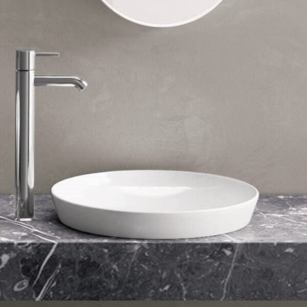 Rak Variant Round Drop In Countertop Basin - 360mm Wide - Alpine White - No TH - Image 2