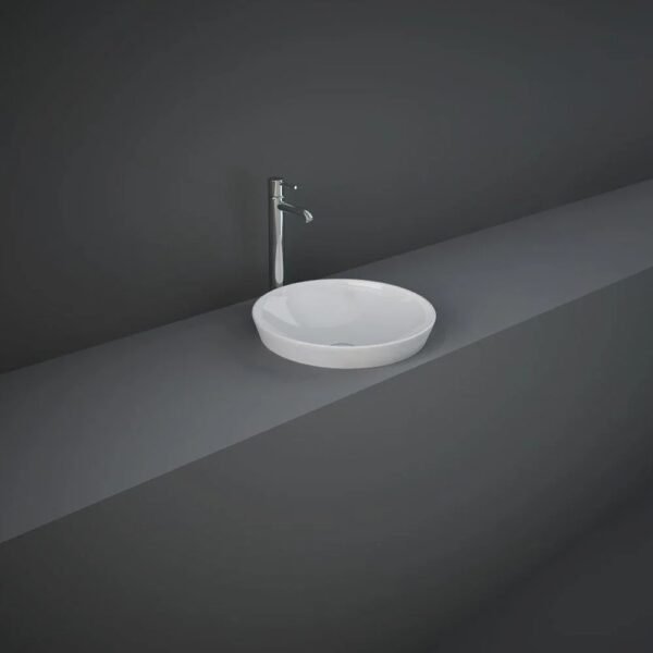 Rak Variant Round Drop In Countertop Basin - 360mm Wide - Alpine White - No TH