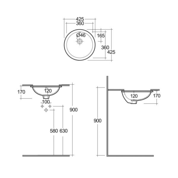 Rak Variant Round Under Countertop Basin - 360mm Wide - Alpine White - No TH - Image 2