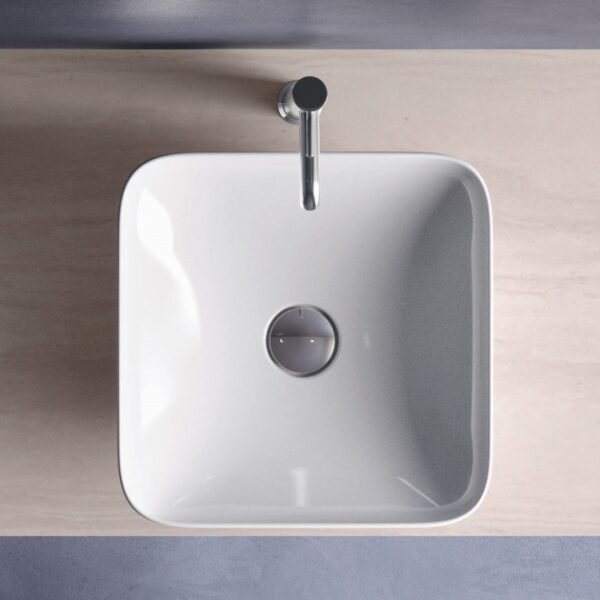 Rak Variant Square Countertop Basin - 360mm Wide - Alpine White - No TH - Image 2
