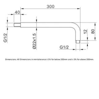 RAK Wall Mounted Shower Arm - 300mm Long - Image 2