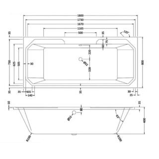 Rak Washington Double Ended Bath - 1700mm x 700mm - Alpine White - Image 3