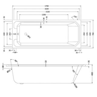 Rak Washington Single Ended Bath With Legs - Alpine White - Image 3