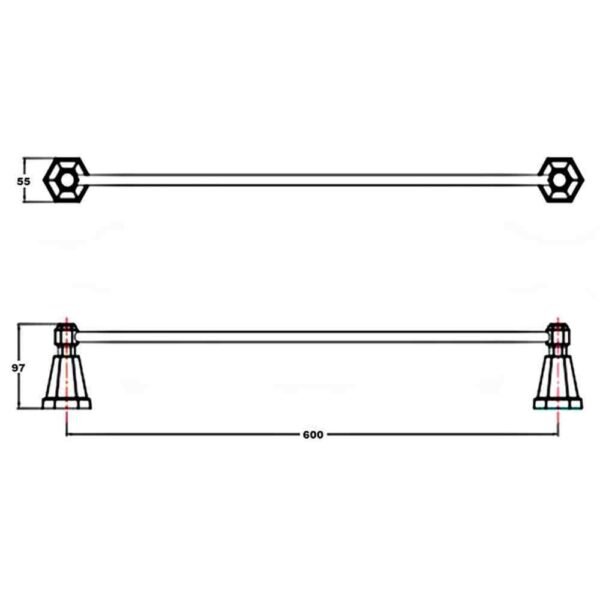 RAK Washington Towel Rail - 600mm Wide - Chrome - Image 2