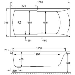 Carron Apex Single Ended Bath -  1700mm x 800mm - No TH - White - Image 4