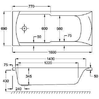 Carron Axis Single Ended Bath With Twin Grip - No TH - White - Image 6
