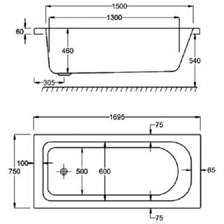 Carron Britannia Single Ended Bath - No TH - White - Image 6