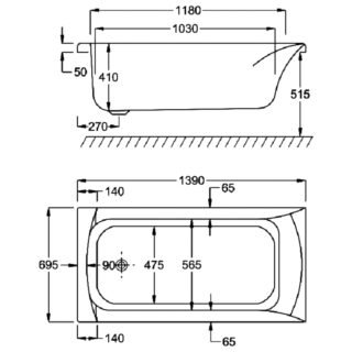 Carron Delta Single Ended Bath - No TH - White - Image 6