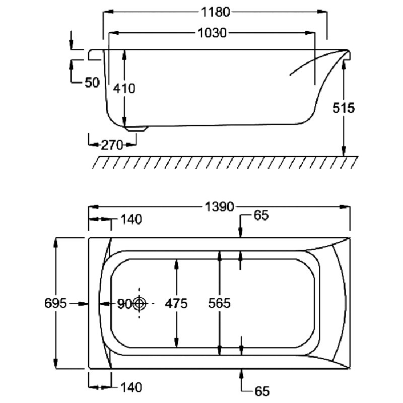 Carron Delta Single Ended Bath - No TH - White - Image 6