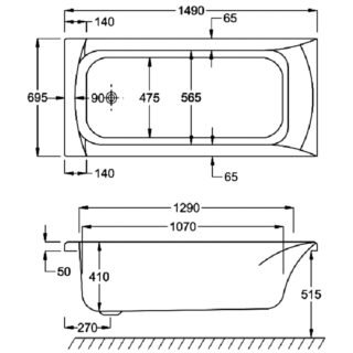 Carron Delta Single Ended Bath - No TH - White - Image 7