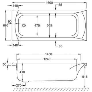 Carron Delta Single Ended Bath - No TH - White - Image 5