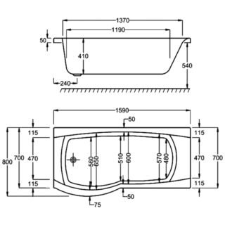 Carron Delta P Shaped Shower Bath - No TH - White - Image 6