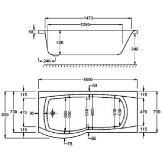 Carron Delta P Shaped Shower Bath - No TH - White - Image 5