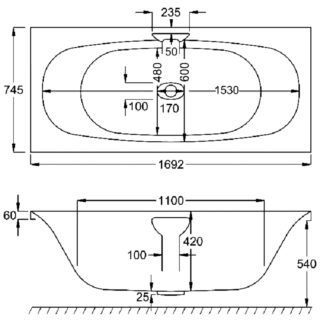 Carron Echelon Double Ended Bath With Overflow - No TH - White - Image 6