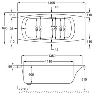 Carron Imperial Single Ended Bath With Twin Grip - No TH - White - Image 7