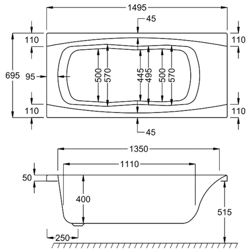 Carron Imperial Single Ended Bath With Twin Grip - No TH - White - Image 7