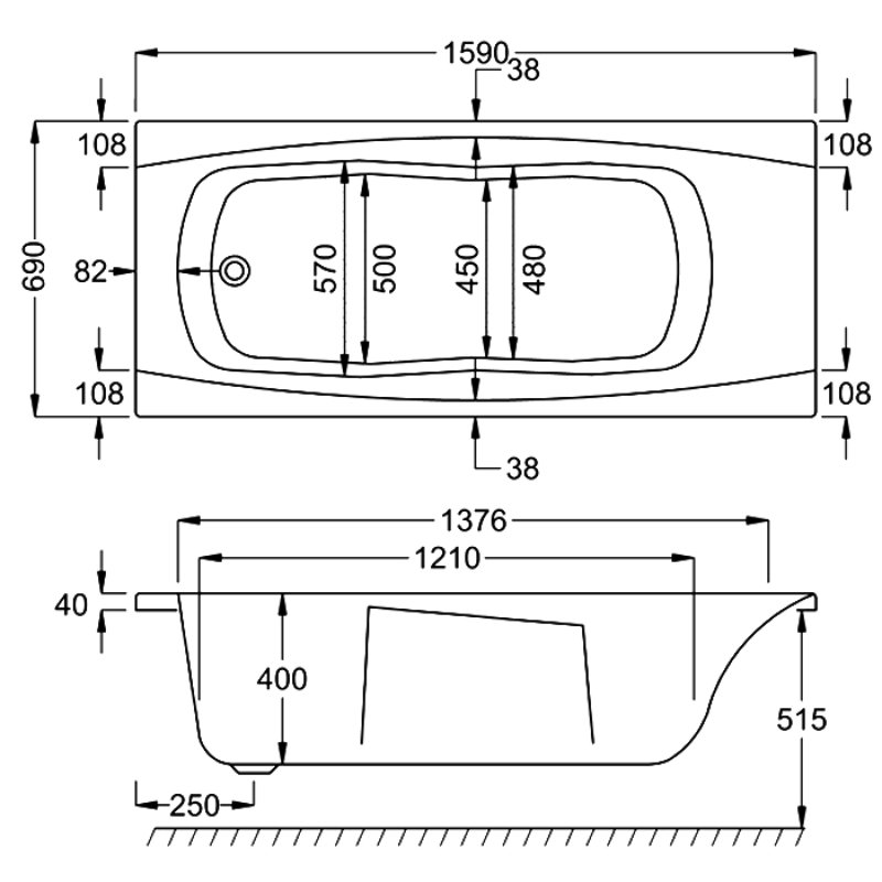 Carron Imperial Single Ended Bath With Twin Grip - No TH - White - Image 5