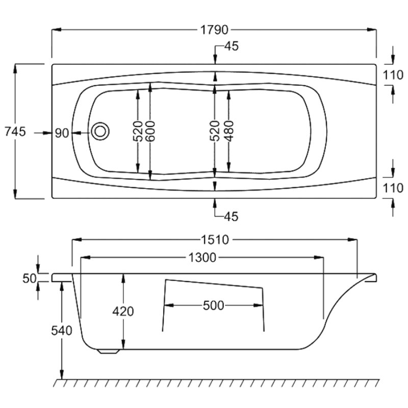 Carron Imperial Single Ended Bath With Twin Grip - No TH - White - Image 10