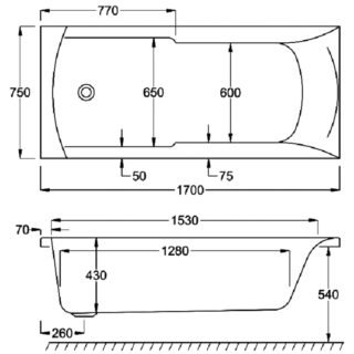 Carron Index Single Ended Bath - 1700mm x 750mm - No TH - White - Image 4